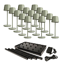 Lampe de table � accu s avec variateur tactile, avec chargeur, 15 pi�ces IP65, mat, gris-vert gradable