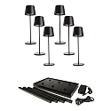 Lampe de table � accu CANIS GASTRO M avec variateur tactile, avec chargeur, 6 pi�ces IP65, mat, noir graphite gradable