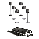 Lampe de table � accu CANIS GASTRO M avec variateur tactile, avec chargeur, 6 pi�ces IP65, gris fonc�, mat gradable
