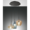 pendant luminaire OLBIA 3 flames E27 IP20, amber, azure, champagner, black