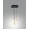 Luminaire � suspension SUSA 8 flammes IP20, noir, laiton satin� gradable
