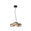Luminaire à suspension LOOP 3 flammes LED IP20, noir mat, bois de frêne 