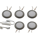 Luminaires pour meuble FAR 58 - LED-24 plat, rond, lot de 5 IP44/IP20, acier inoxydable bross� 