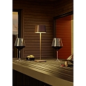 Helestra Lampe de table � accu KORI angulaire, indirect, avec variateur tactile IP65, marron, rouille gradable