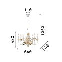 Ideal Lux Lustre DORA SP8 8 flammes E14 IP20, or antique, feuille d'or 