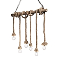 Pendant luminaire CANAPA, 6 flames, 80cm, E27, black metal, with natural hemp rope