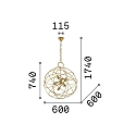 Ideal Lux Luminaire à suspension KONSE 6 flammes E27 IP20, or, satiné