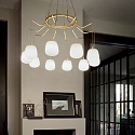 Ideal Lux Pendant luminaire KAROUSEL, 10 flames, Ø 82.5cm, incl. G9 3.2W 3000K, satined brass / white