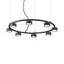 Luminaire à suspension MINOR ROUND 8 flammes GX53 IP20, noir , revêtement en poudre
