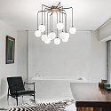 Ideal Lux Luminaire à suspension RHAPSODY 12 flammes G9 IP20, laiton brossé, blanc opale, noir 