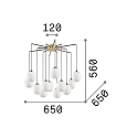 Ideal Lux Luminaire à suspension RHAPSODY 12 flammes G9 IP20, laiton brossé, blanc opale, noir 