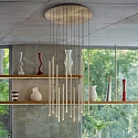 Ideal Lux LED pendant luminaire FILO, 12-flame, adjustable height, 23W 3000K, satined brass