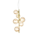 Luminaire à suspension PERLAGE 6 flammes G9 IP20, ambre, laiton satiné gradable