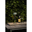 Konstsmide battery table lamp MENTON USB IP54, green, grey, lacquered dimmable