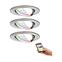 Paulmann Lumi�re encastr�e NOVA PLUS COIN LED rond, pivotant, lot de 3, RGBW, contr�lable par ZigBee IP23, fer bross� gradable 7