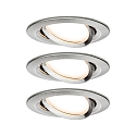 Lumière encastrée NOVA PLUS COIN rond, pivotant, lot de 3 IP23, fer brossé gradable 3x6,8W 2.700K 38° 38°