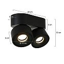 Mexlite Luminaire de plafond FEZ à 2 flammes, ovale, pivotant, rotatif, reculer IP20, noir mat gradable