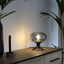 Steinhauer Lampe de table REFLEXION - Ø 22CM à 1 flamme, plat, avec interrupteur, avec prise de courant E27 IP20, noir mat 