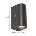 Steinhauer Luminaire mural d�ext�rieur LOGAN haut bas, rond, avec capteur de luminosit�, commutable GU10 IP54, noir mat 