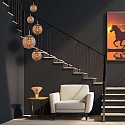 Steinhauer Luminaire � suspension BOLLIQUE 5 flammes E27 IP20, ambre, laiton, noir  gradable
