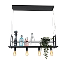 Mexlite Luminaire à suspension BUCKLEY 4 flammes, avec tablette E27 IP20, noir mat gradable