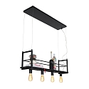 Mexlite Luminaire à suspension BUCKLEY 4 flammes, avec tablette E27 IP20, noir mat gradable