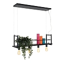 Mexlite Luminaire à suspension BUCKLEY 4 flammes, avec tablette E27 IP20, noir mat gradable