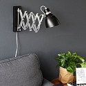 Luminaire mural SPRING langue, avec interrupteur, avec prise de courant, r�glable E27 IP20, noir mat gradable
