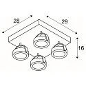 SLV Applique et plafonnier KALU LED 4  SQUARE 4 flammes, carré, pivotant à la cardan IP20, noir gradable
