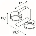 SLV Applique et plafonnier TEC KALU CL DOUBLE PHASE à 2 flammes, pivotant à la cardan IP20, noir, blanche gradable