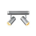 Luminaire de plafond NOBILO II LED à 2 flammes, cylindrique, pivotant à la cardan, gris argent gradable