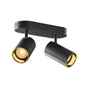 SLV wall and ceiling luminaire ASTO TUBE CW DOUBLE 2 flames, long, cardanic swivelling GU10 IP20, black dimmable