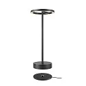 SLV battery table lamp VINOLINA ONE with touch dimmer, ring shape, with charging station IP54, black dimmable