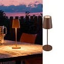 SLV battery table lamp VINOLINA TWO 3-CCT 3-fold, CCT Switch, with touch dimmer, conical, with charging station IP65, rust dimmable