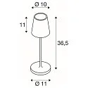 SLV Lampe de table à accu VINOLINA TWO 3-CCT 3 fois, CCT Switch, avec variateur tactile, conique, avec station de recharge IP65
