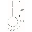 SLV Luminaire à suspension SUN 30 avec câble ouvert, en forme de boule E27 IP20, gradable