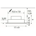 SLV Plafonnier encastré NEW TRIA® 155 PHASE à 2 flammes, rigide, carré IP20, noir gradable
