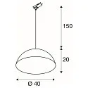 SLV Luminaire suspendu triphasé FORCHINI M 40 TRACK E27 IP20, noir gradable