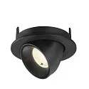 SLV Plafonnier encastré NUMINOS® GIMBLE S rond, adapté aux postes de travail avec écran IP20, noir, laqué gradable