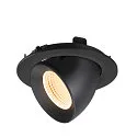 SLV Plafonnier encastré NUMINOS® GIMBLE L rond, adapté aux postes de travail avec écran IP20, noir, laqué gradable