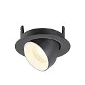 SLV Plafonnier encastré NUMINOS® GIMBLE XS rond, adapté aux postes de travail avec écran IP20, noir, blanche, laqué gradable