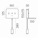 ACB Lampe de lecture CALMA 16/3836 avec interrupteur, avec connexion USB, réglable IP20, noir