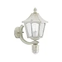 Outdoor Wall luminaire Country style square Type No. 1822 with motion sensor, IP44, E27, cast alu / glass clear, white-gold