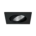 Recessed LED spot, IP20, square, 230V AC, 6W 3000K 640lm 38°, swivelling 20°, black