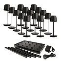 Lampe de table à accu CANIS MINI GASTRO avec variateur tactile, avec chargeur, 15 pièces IP65, mat, noir graphite gradable
