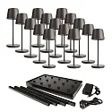 Lampe de table à accu CANIS MINI GASTRO avec variateur tactile, avec chargeur, 15 pièces IP65, gris foncé, mat gradable