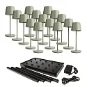 Lampe de table à accu s avec variateur tactile, avec chargeur, 15 pièces IP65, mat, gris-vert gradable