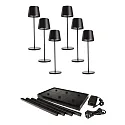Lampe de table à accu CANIS GASTRO M avec variateur tactile, avec chargeur, 6 pièces IP65, mat, noir graphite gradable