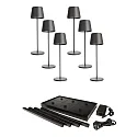 Lampe de table à accu CANIS GASTRO M avec variateur tactile, avec chargeur, 6 pièces IP65, gris foncé, mat gradable