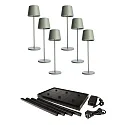 Lampe de table à accu CANIS GASTRO M avec variateur tactile, avec chargeur, 6 pièces IP65, mat, gris-vert gradable